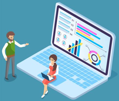 Proje yönetimi, finansal rapor stratejisi. İş adamları iş analizi ve planlama yapıyor.