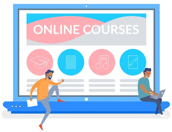 Çevrimiçi eğitim, eğitim veya e-öğrenme konsepti. Eğitim ve iş kursları için web sitesi — Stok Vektör