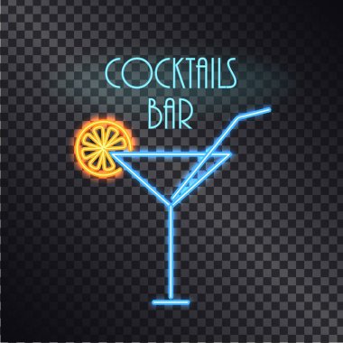 Kokteyl Çubuğu Neon Poster Renk Vektörü İllüstrasyonu