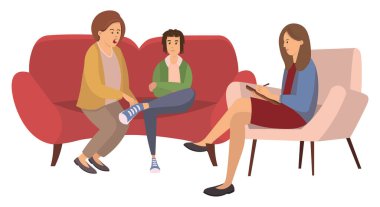 Anne, çocuk ve kadın psikolog ya da psikoterapist arasındaki konuşma. Aile psikoterapisi