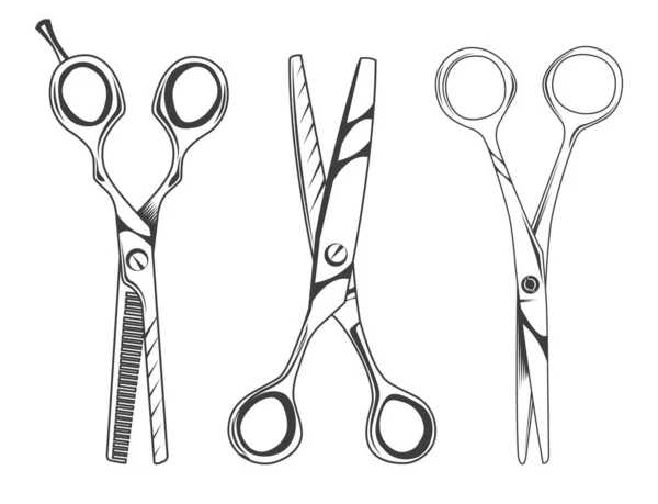 Set of scissors symbol isolated on white background. Opened hair cutting scissors. Barber logo icon — Stock Vector