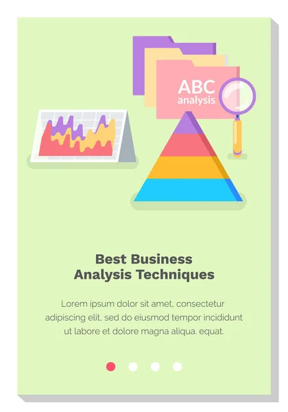 Website met de beste zakelijke analysetechnieken. Diagrammen en grafieken van analytische processen — Stockvector