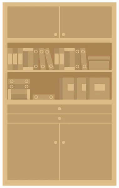 Drewniana biblioteczka z stosem książek. Koncepcja edukacji lub księgarni, wyposażenie mebli biurowych — Wektor stockowy