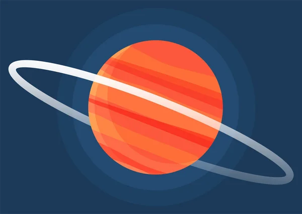 Dibujos animados planeta fantástico rojo sobre fondo espacio azul oscuro. Saturno hecho de gases con anillo de hielo — Archivo Imágenes Vectoriales