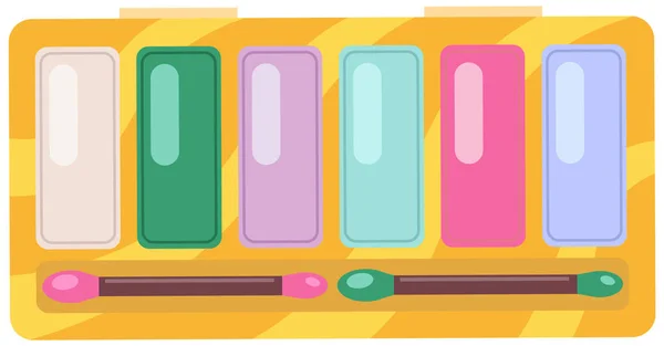 Contenedor de paleta de maquillaje con sombras de ojos. Maquillaje caso cosmético con cepillos imagen vectorial — Vector de stock