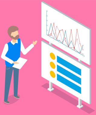 İş analisti, istatistik. Profesyonel işadamı veri sunumundaki büyüme oranlarını analiz ediyor