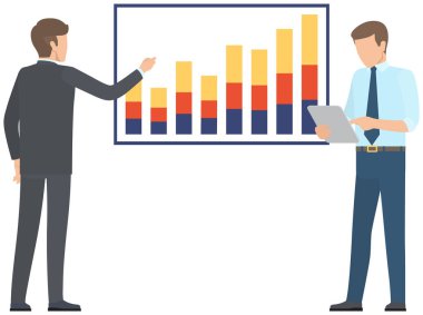 Finansal analiz ekibi. Profesyonel işadamları iş büyümesini istatistiksel gösterge tablosuyla analiz ediyorlar