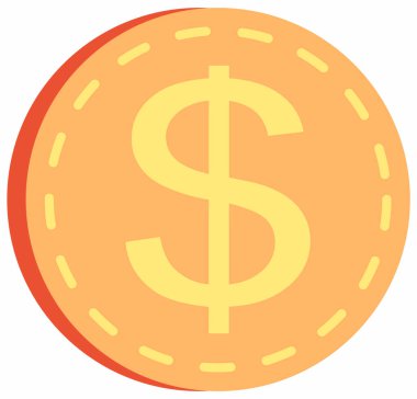 Beyaz arka planda dolar işareti olan altın sikke. Mallar ve alımlar için ödeme anlamına gelir