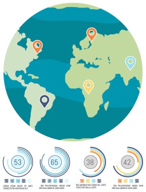 Harita işaretli gezegen. Sayıların oranı kavramı. Dünya vektör illüstrasyonundaki kirlilik seviyesi