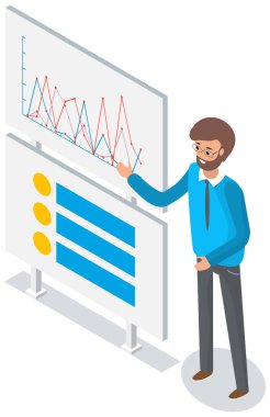 İş analisti, istatistik. Profesyonel işadamı veri sunumundaki büyüme oranlarını analiz ediyor