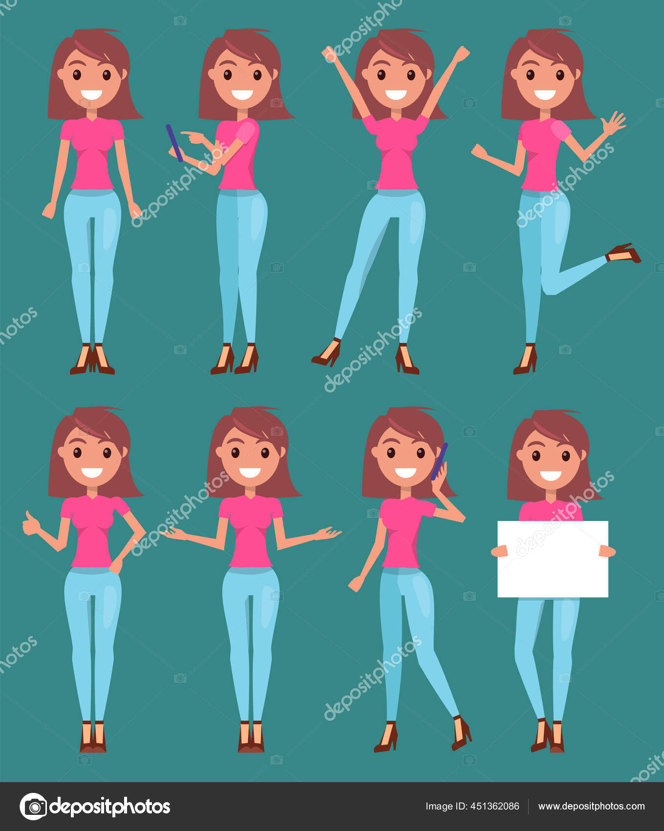 Cartoon happy little girls with different pose Vector Image