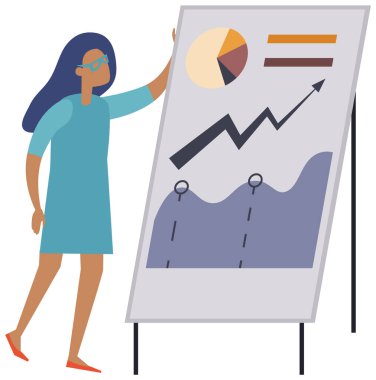 İş kadını gemideki dijital pazarlama istatistiklerini analiz ediyor. Analitik çizelgelerle çalışan kadın