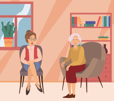 İki yaşlı kadın evlerinde bir toplantıda kanepede oturmuş iletişim kuruyorlar. Yaşlıların dostluğu