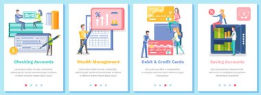 Çevrimiçi bankacılık işlemleri hakkında bir dizi illüstrasyon. Web sitesi iniş sayfası şablonu