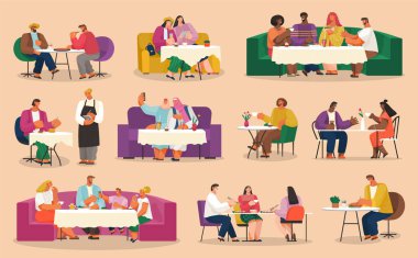 Kafede ya da restoranda insan yemek, arkadaş koleksiyonu birlikte vakit geçirmek.