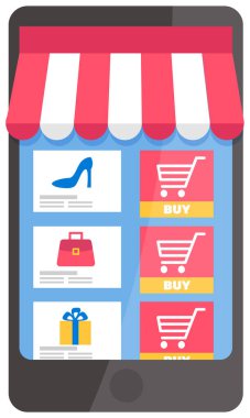 Akıllı telefon ekranında online alışveriş başvurusu. Özel teklif vektör illüstrasyonunu satın alır