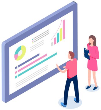 Meslektaşlar veri ile iletişim kurar ve birlikte çalışırlar. Sunum tahtasında istatistiksel göstergeler
