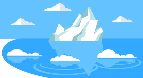 Iceberg flotando en el mar frío. Montaña en antártica hecha de hielo rodeada por el océano bajo el cielo despejado — Vector de stock