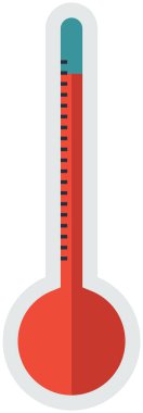 Hava ve su ısısını ölçmek için. Isıtılmış termometre ve içinde kırmızı sıvı var.