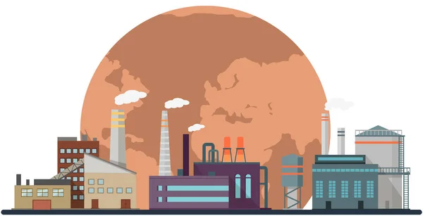 制造商和工厂污染空气和大气.植物散发有害物质、烟雾和烟雾 — 图库矢量图片