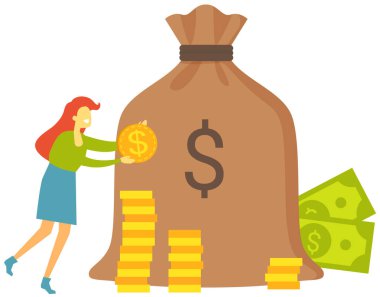 Para biriktiriyorum. Kadın domuz kumbarasına altın para koyuyor. İş finans ve yatırım kavramı