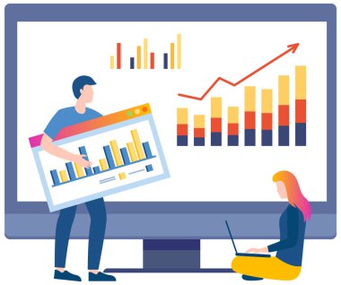 Finansal analiz ekibi. Profesyonel işadamları iş büyümesini istatistiksel gösterge tablosuyla analiz ediyorlar