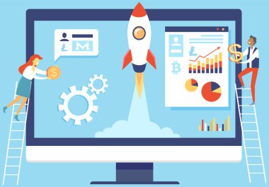 Kripto para değişimi. Web engelleme teknolojisi pankartı, finansal yenilikle yeni bir başlangıç