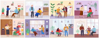 Ofis hayatı koleksiyonu, iş adamları masada oturuyor ve iş arkadaşlarıyla konuşuyor.