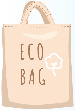 Üstünde yazı olan bir ekolojik çanta. Vektör illüstrasyon ögeleri taşımak için çevre dostu konteyner