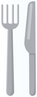 Çizgi film çatalı ve bıçağı. Paslanmaz çelik, gümüş mutfak eşyaları. Çatal bıçak takımı beyaz arkaplanda izole edildi