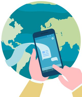 Çevrimiçi iletişim kavramı. İnternet üzerinden e-posta göndermek için uluslararası ağ