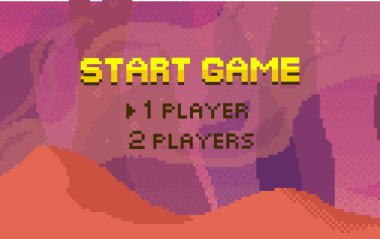 Piksel arayüzle oyuna başlamadan önce oyuncu seçimi. Oyun başlat ve oyuncu seçimi i