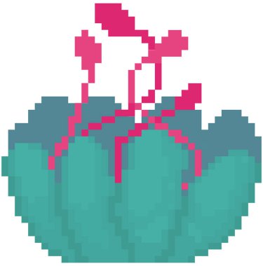 Pembe yapraklı turkuaz çiçek. Uzaylı kozmik pikseli bitkisi beyaz arkaplanda izole edildi