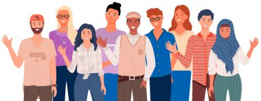 İnsanlar jestleri selamlıyor. Farklı milletler temsilcileri el sallayarak merhaba diyor.