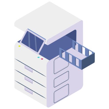 Kağıt basma teknolojisi. Isometric fotokopi makinesi ya da yazıcı. Fotokopi, baskı makinesi