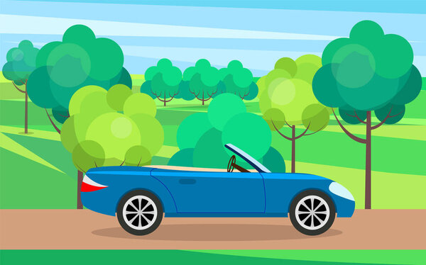 Современная парковка вдоль городской улицы в стиле мультфильма. Автомобиль на городской улице