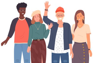 İnsanlar jestleri selamlıyor. Farklı milletler temsilcileri el sallayarak merhaba diyor.