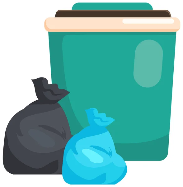 Garbage container refuse sorting concept. Zero waste lifestyle. Big trash can, waste disposal bags — Stock Vector