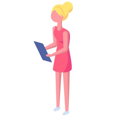 Kadın elinde bir panoyla ayakta duruyor. Kız, iş kadını, iş adamı, çalışan