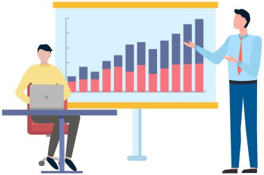 Başarılı iş projesi sunumu, şirket stratejisi planlaması, istatistik göstergeleri analizi