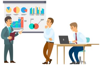Başarılı iş projesi sunumu, şirket stratejisi planlaması, istatistik göstergeleri analizi