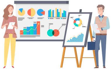 Başarılı iş projesi sunumu, şirket stratejisi planlaması, istatistik göstergeleri analizi