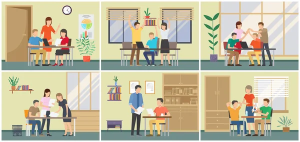 Ofiste çalışan iş adamları takım konsepti. İnsanlar bilgisayarda konuşur ve çalışır.