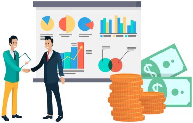 Başarılı iş projesi sunumu, şirket stratejisi planlaması, istatistik göstergeleri analizi