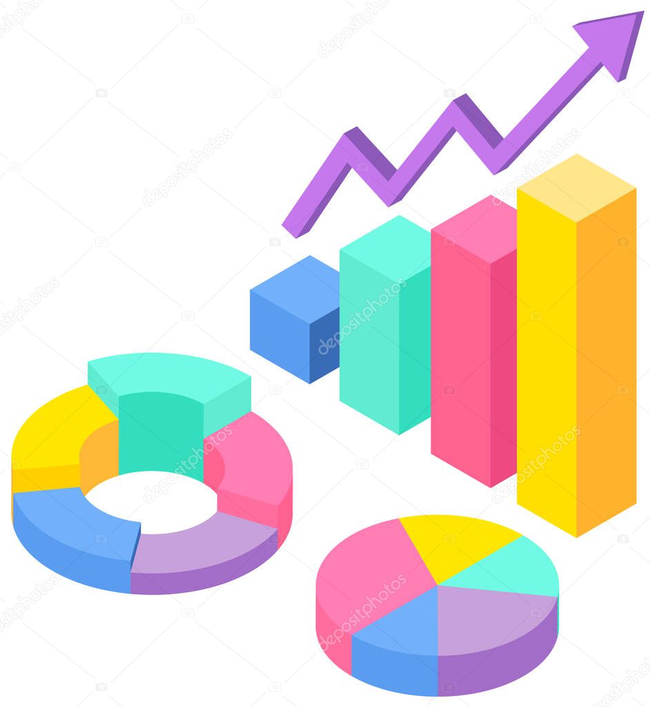 Profit growth indicators from sales on bar chart. Statistical data, statistics, sectorized diagram