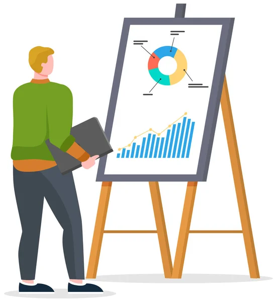 Successful business project presentation, company strategy planning, statistics indicators analysis — Stock Vector