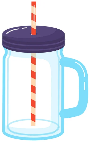 Återanvändbar kopp, torktumlare eller mugg med halm isolerad på vitt. Glasbehållare för att ta bort cocktail — Stock vektor