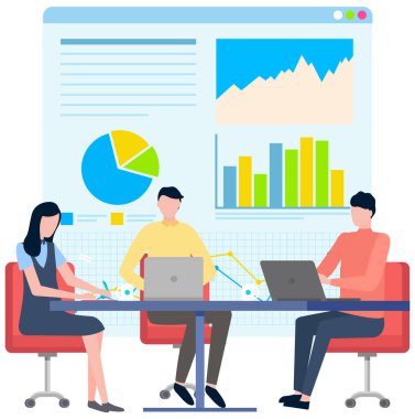 Başarılı iş projesi sunumu, şirket stratejisi planlaması, istatistik göstergeleri analizi