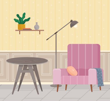 Düz dizayn iç tasarım. Dairedeki mobilyaların planlanması ve düzenlenmesi. Oturma odası. Ev hayatı. Biçim evi