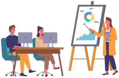 Başarılı iş projesi sunumu, şirket stratejisi planlaması, istatistik göstergeleri analizi